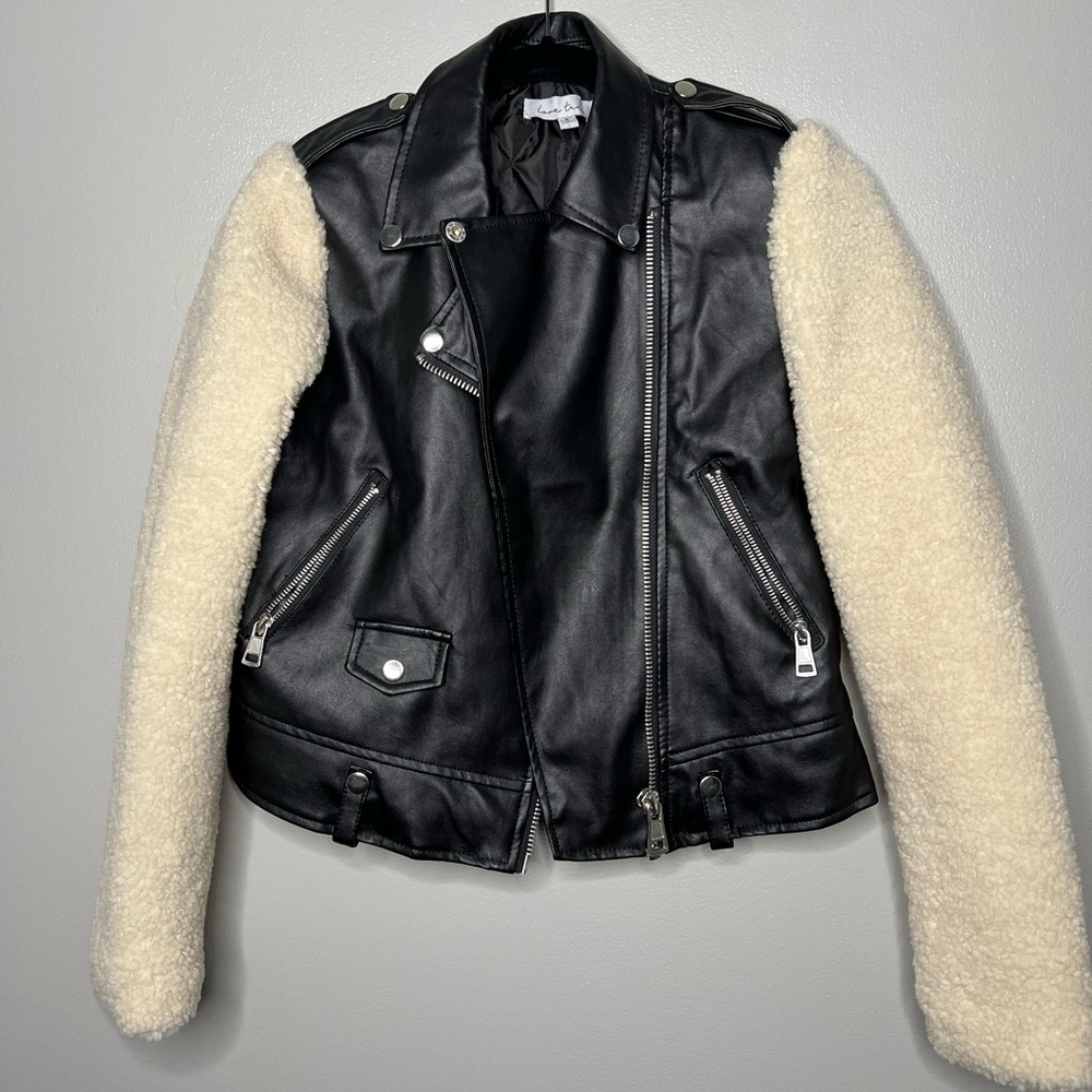 Nordstrom Love Tree Moto Leather/Sherpa Jacket Size: S